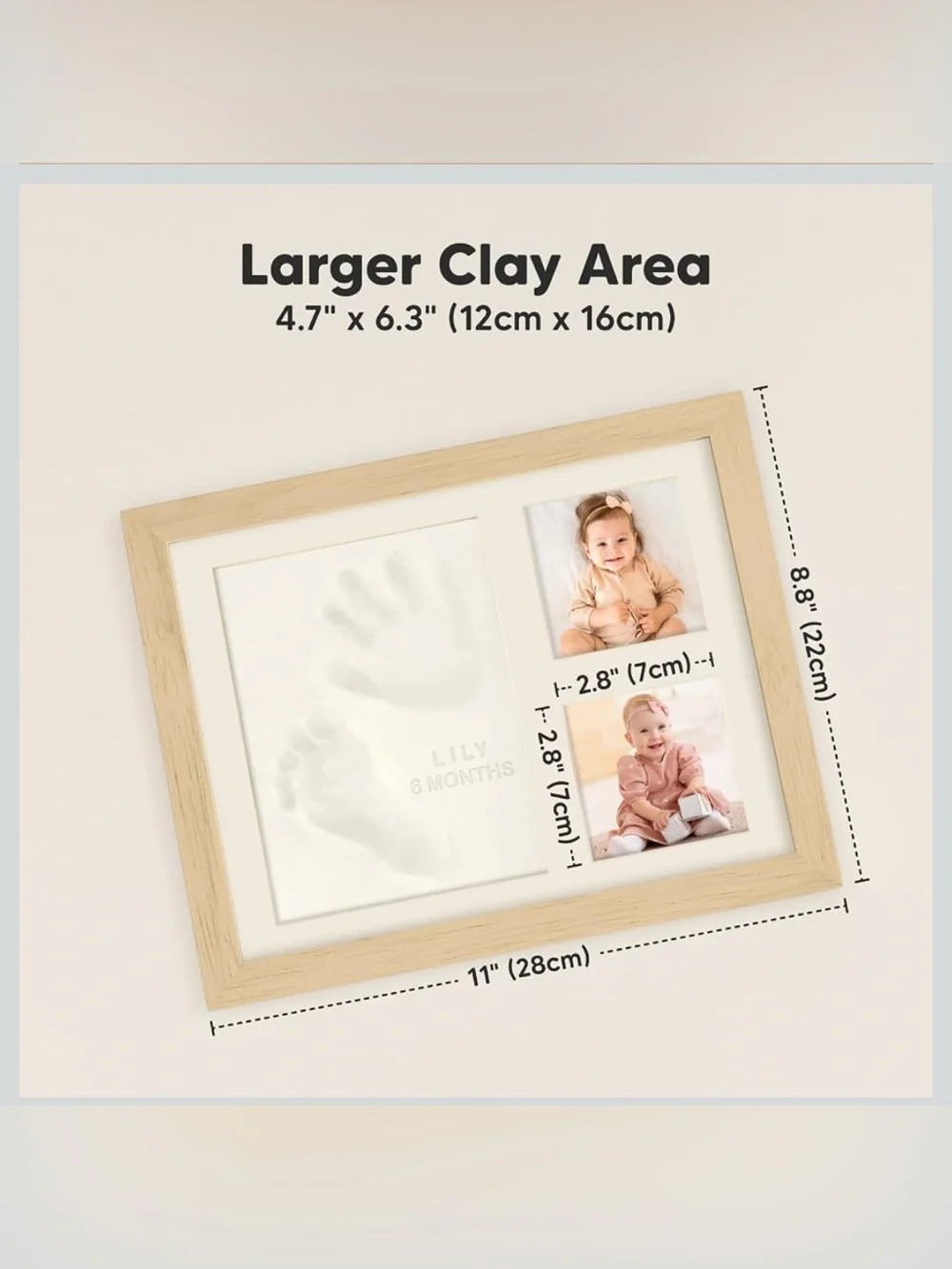KeaBabies SOLO Baby Handprint & Footprint Keepsake Frame in Ash Wood 11”x8.8”